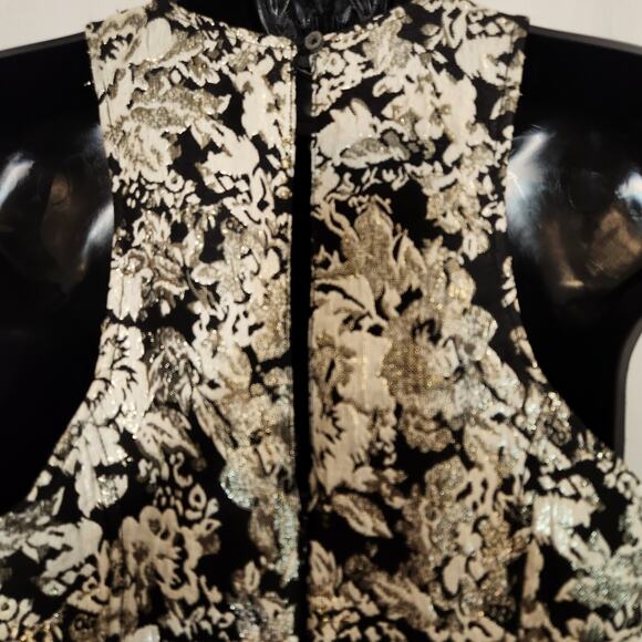 ABERCROMBIE & FITCH Black White Gold Metallic Floral Brocade Sleeveless Party S - Picture 9 of 11